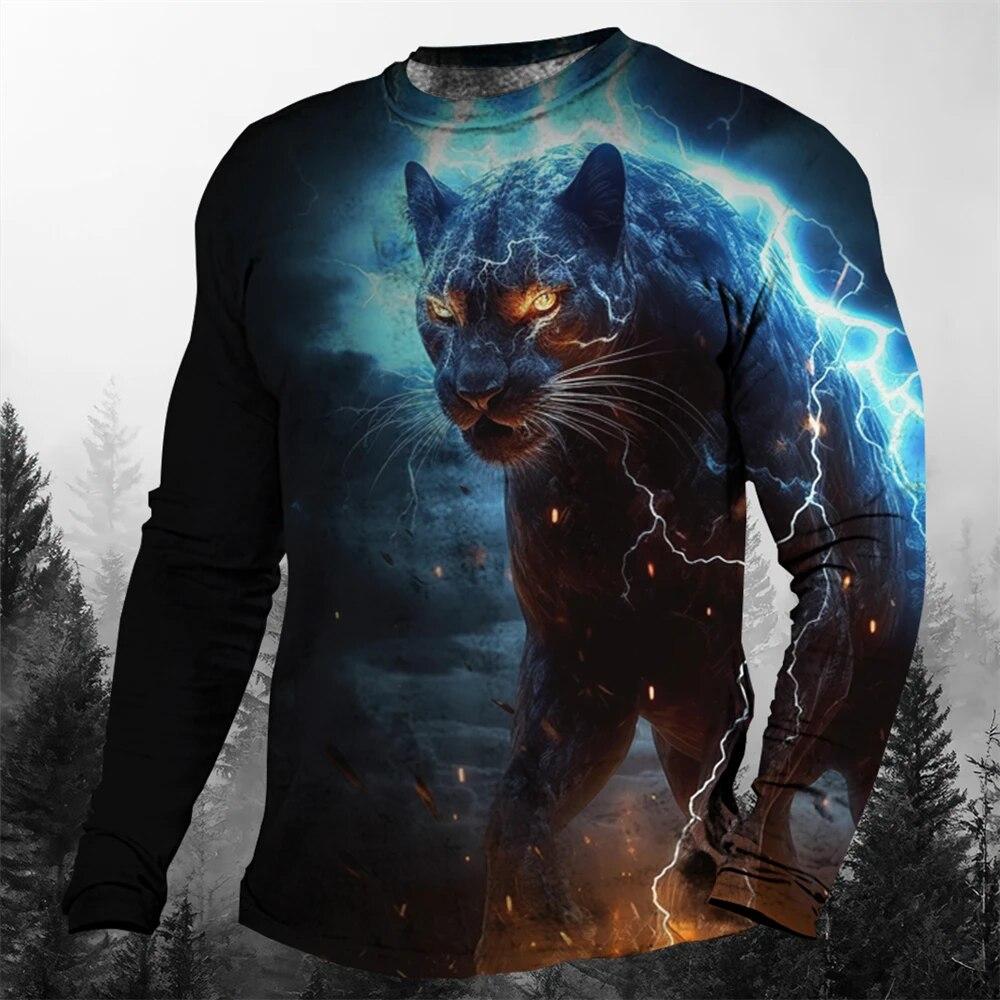 ETST WENDY 05 Cool Animal De Luipaard 3d Print Zomer mannen O-hals T-shirt Casual Lange Mouw Oversized T-shirt Mode Trui Mannen kleding S