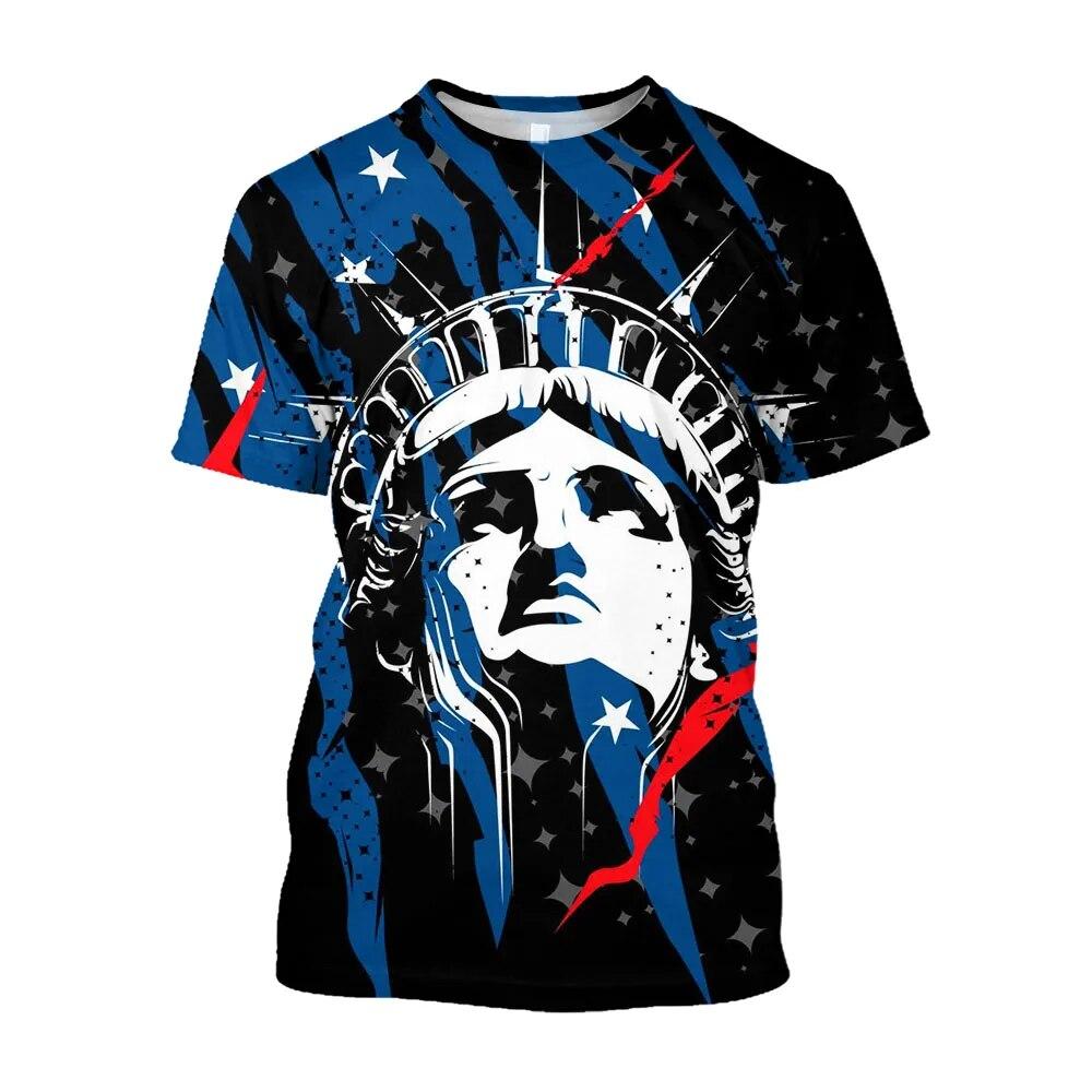 Xin nan zhuang 3D Vrijheidsbeeld Gedrukt Amerikaanse Vlag Grafische T-shirts Voor Mannen Casual Harajuku Mode T-shirts Unisex Kleding Top XS