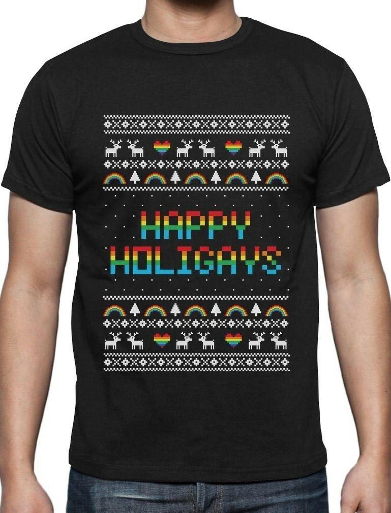 91340102MA8PEYKW2E Happy Holigays Rainbow Gay Lesbische Ugly Christmas T-Shirt Pride S