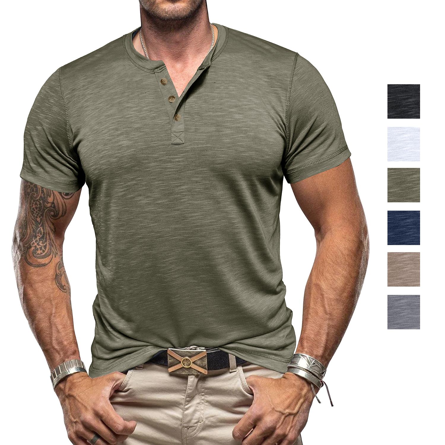 Bright Deer T-shirts voor heren, korte mouwen, ronde hals, knopen, Henley T-shirt, zomer, slim fit, dagelijkse herenkleding, casual vakantie-uitloper S groen