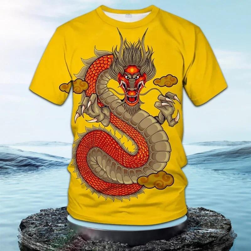 ETST 07 Heren T-shirt 3D Chinese Draak Patroon Zomer Hipster Mannen Print Korte Mouw O-hals Tees Casual Streetwear Kleding T-shirt Tops S