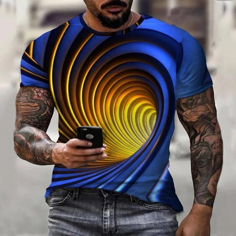 Kukebang Kleurrijke Swirl Abstract 3D Printing heren T-shirt korte mouw streetwear mode casual sport oversized S