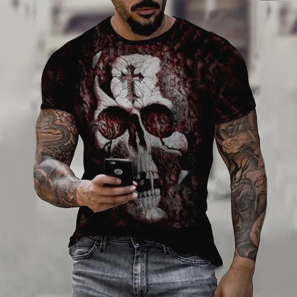 ETST 03 Heren T-shirts Zomer Horror Schedel 3D Print Korte Mouw Hiphop Tops Tees Losse Mannen Kleding 6XL O-hals Skeleton Street Rock 6XL