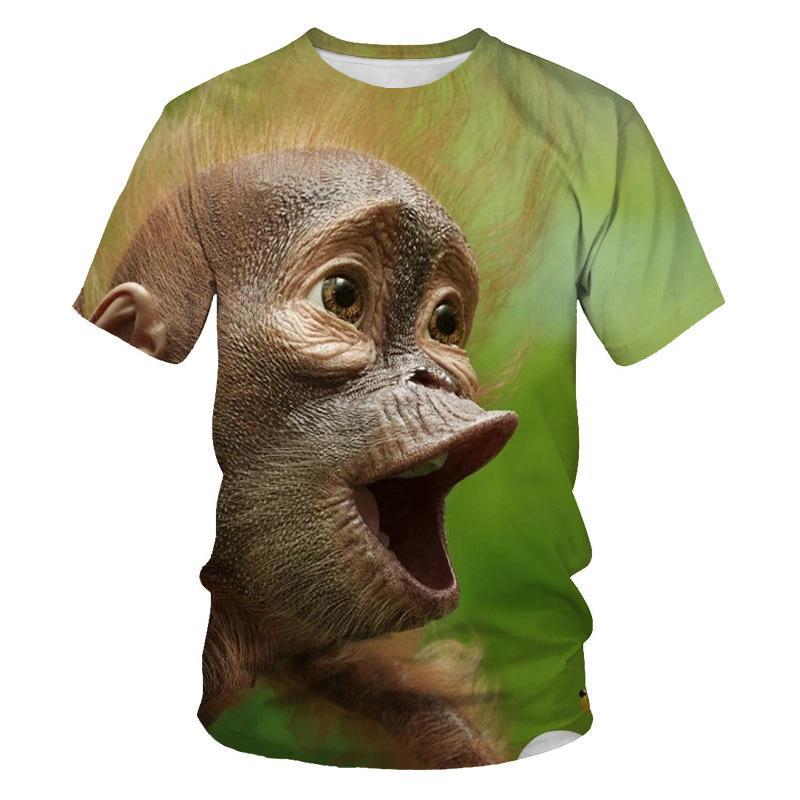 BOLIV MODA Zomer T-shirt met korte mouwen voor heren 3D digitale print dierenaap ronde hals losse pasvorm herenbasisshirts S