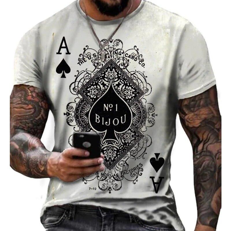 ETST 07 Schoppenaas T-shirt 3D Gedrukt Poker Mannen Oversized Zomer Casual Tees Vintage Ronde Hals Tops Korte Mouw Hip Hop streetwear XXL