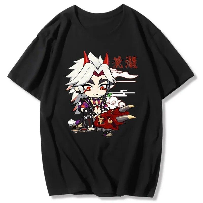 Nihao Genshin Impact Arataki Itto 2D Print Zomer Mannen/Vrouwen O-hals T-shirt Casual Katoen Korte Mouw Mode Trui Unisex Kleding S