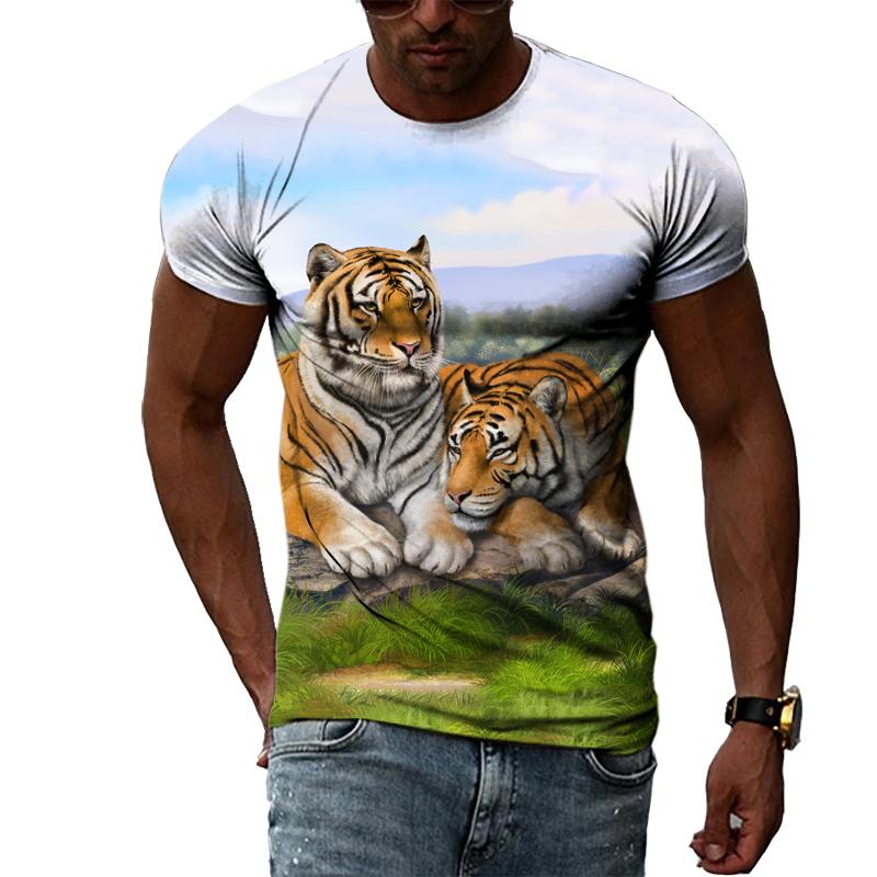 ForYourBeauty Losse Zomer Tops Mannen Plus Size Kleding Dier 3D Print T-shirt Paar Tijger Patroon Tees O Hals Korte mouw Top Ademende Man Shirts XS