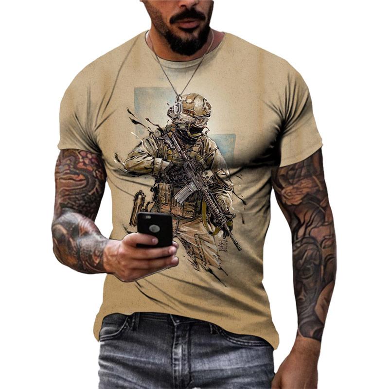 HerSight Mannen Plus Size Kleding Losse Zomer Tops Dier 3D Print T-shirt Paar Soldaat Tijgerpatroon Tees O Hals Korte mouw Top Ademende Man Shirts XS