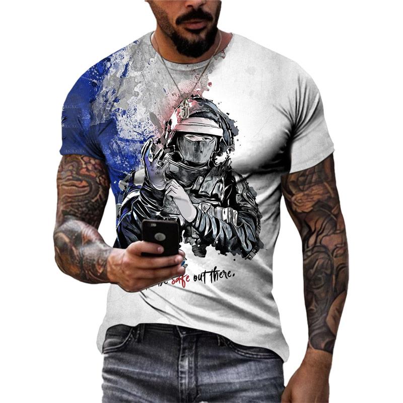 ForYourBeauty Mannen Plus Size Kleding Losse Zomer Tops Dier 3D Print T-shirt Paar Soldaat Tijgerpatroon Tees O Hals Korte mouw Top Ademende Man Shirts XS