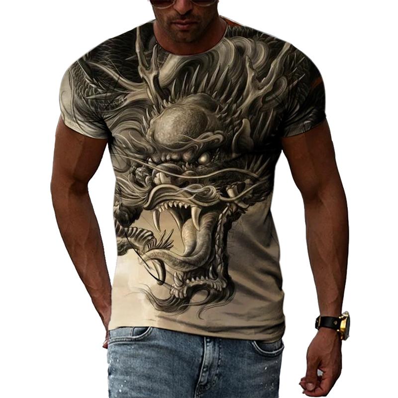 HerSight Mannen Plus Size Kleding Losse Zomer Tops Dier 3D Print T-shirt Paar Man Draak Patroon Tees O Hals Korte mouw Top Ademende Man Shirts XS