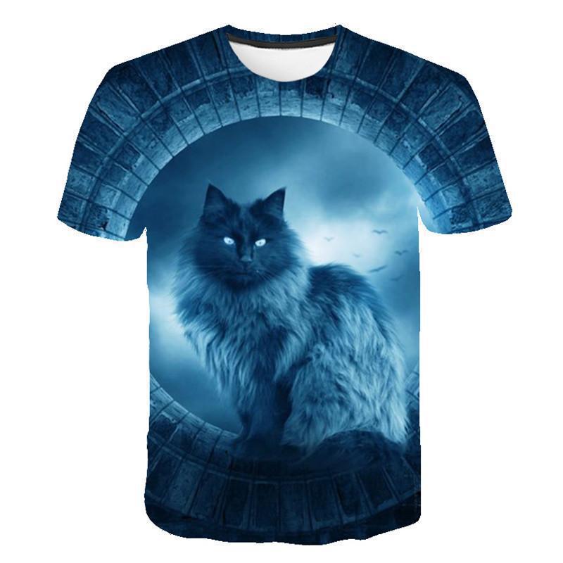 ForYourBeauty Mannen Zomer Outfit Tee 3D Kat Print T-shirt Casual O Hals Korte Mouw Losse Tops Ademende Sportwear T-shirts S