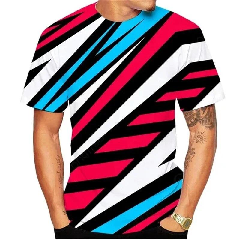 Cloth W Mode Kleur Onregelmatige grafische t-shirts voor mannen Zomer Casual Trend Gedrukte Tees Persoonlijkheid Knappe korte mouw Tees Top S rood/blauw