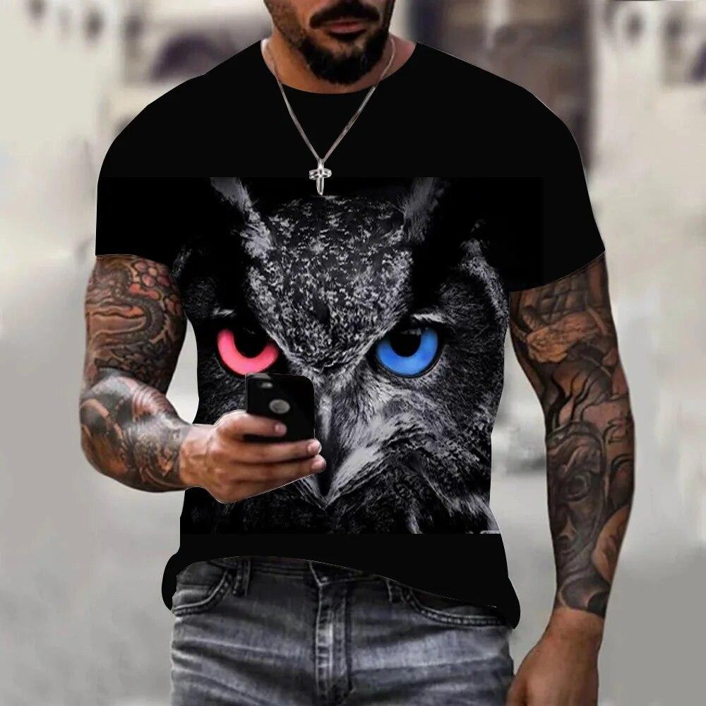 Subilier Fashion Casual 3D Printing Heren Zomer Nieuwe Uil Animal Oversized T-shirt Vintage Top O Kraag T-shirt S