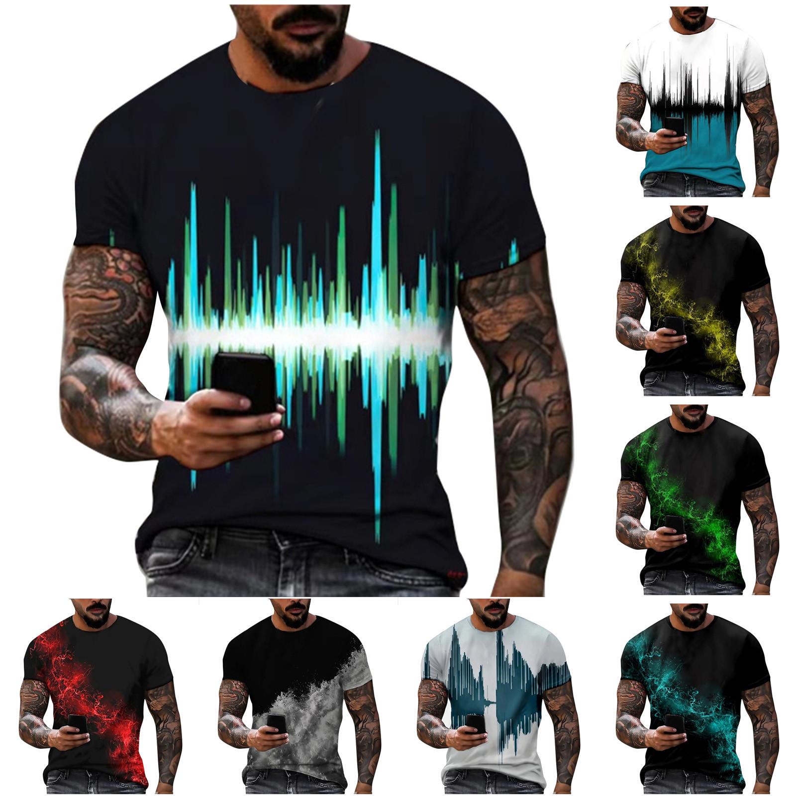 Timoduizhang Heren T-shirt met korte mouwen, bedrukt, zomer, ronde hals, top, trend, casual sweatshirt L сyaan