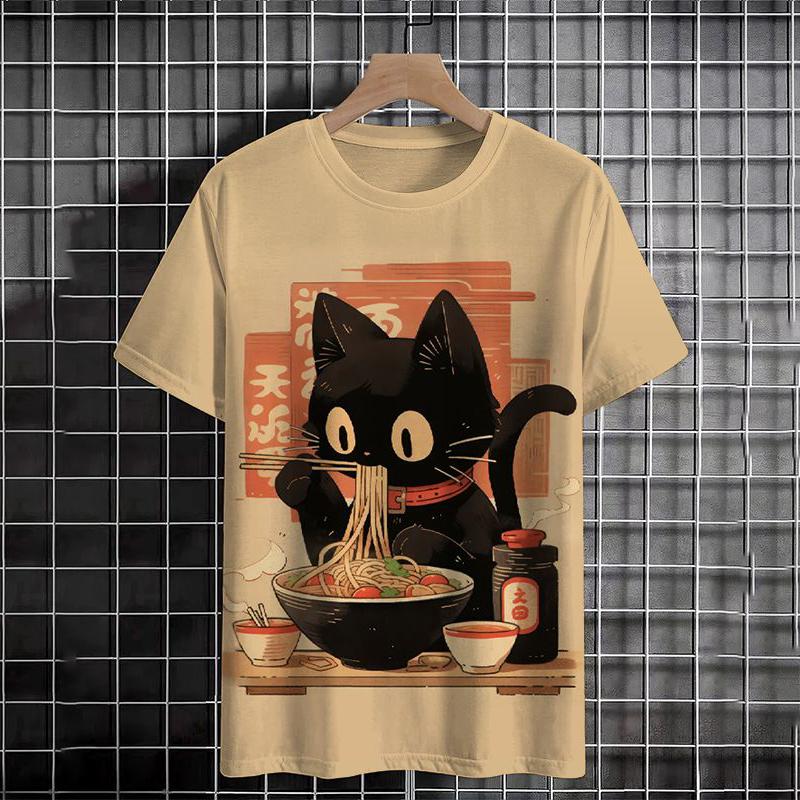 Xuhaijian02 Zomer Heren T-shirt Dier Schattige Kat Print Ronde Hals Korte Mouw Tee Street Trend Tops Oversized Herenkleding T-shirt Voor Heren S