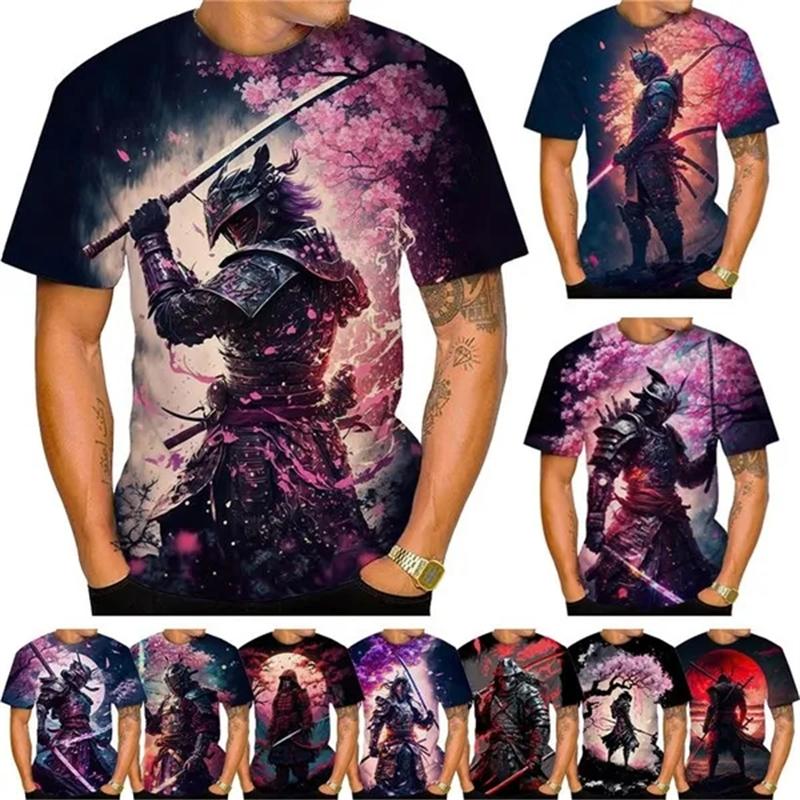 ETST 011 Nieuwe Japanse Samurai 3D-geprinte T-shirt Sakura Ninja Korte Mouw Mode Casual Tops Voor Mannen En Vrouwen Samurai Kleding T-shirt S