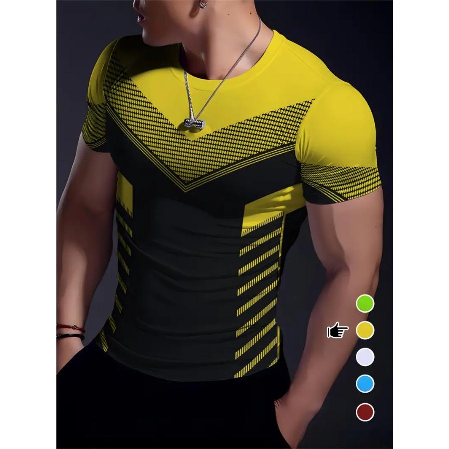 WowClassic Rekbaar geometrisch T-shirt met ronde hals - Snel drogend, vochtafvoerend, zomerfitness-, trainings- en sportkleding - Ideaal voor herensporten S wit