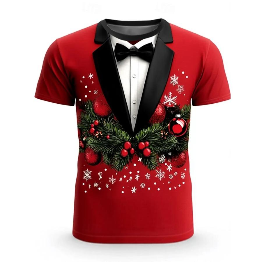 Men look 3D Clothes Kerstboom Sneeuwvlok Mode Casual tops Heren 3D Print T-shirt Tee Party Street Rood Nep Pak Korte Mouw Ronde Hals Shirt S