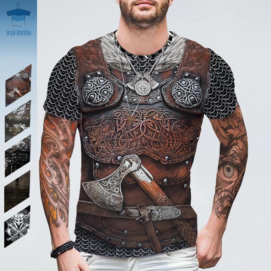 Men look 3D Clothes Zomer Korte Mouw Casual Tee Populaire Viking Armor Vintage Oversized Herenkleding 3D Print Grafische T-shirts Polyester Harajuku S