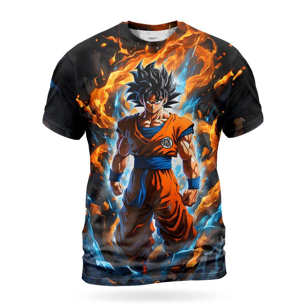 ETST0013 2024 Zomer Heren Anime Dragon Ball Z Wukong 3D Print Rollenspel Dames en Kinderen Straat T-shirts Unisex Oversized Tops S