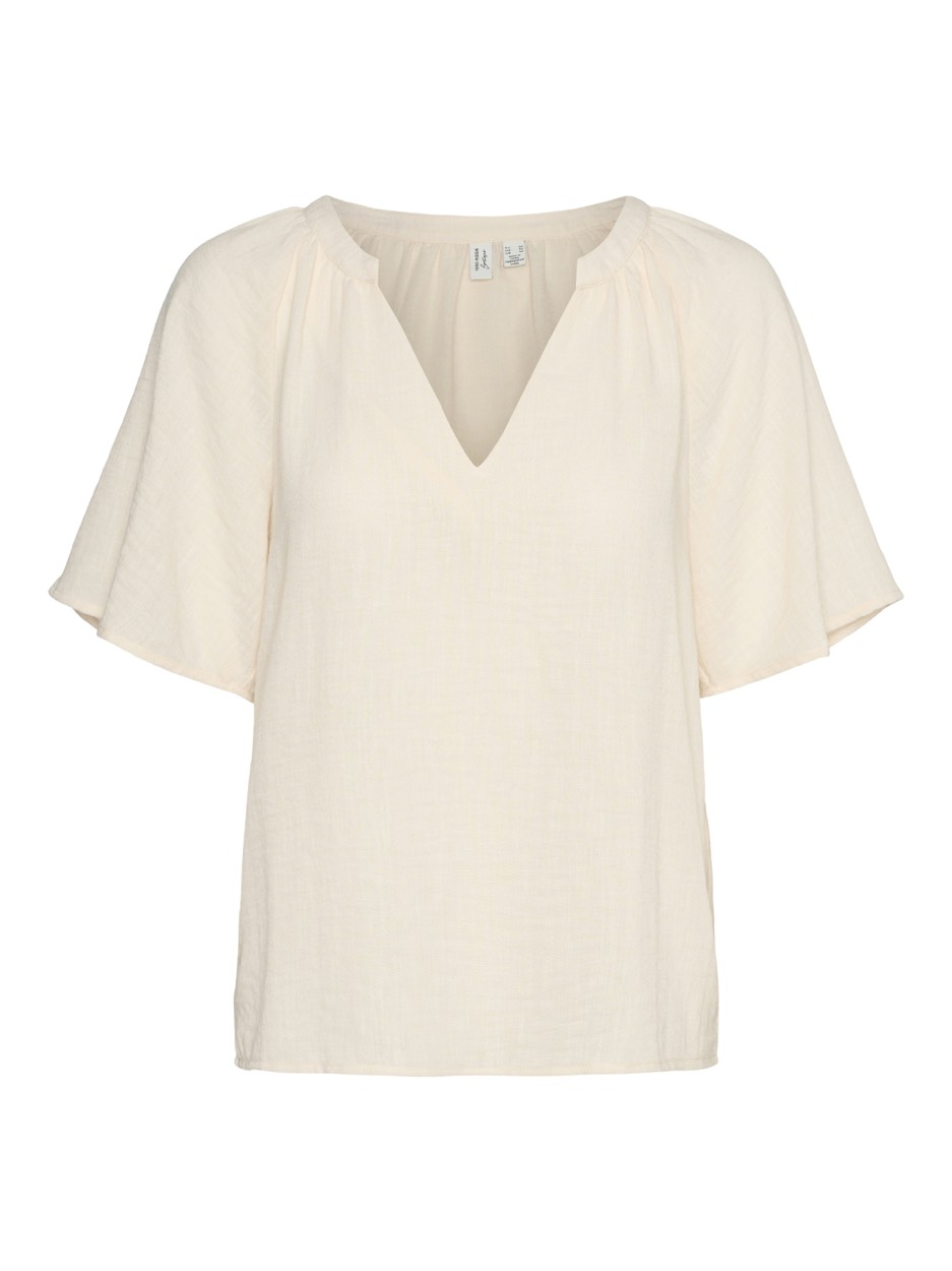 Vero Moda Vmvictoria ss v-neck top wvn btq g ecru