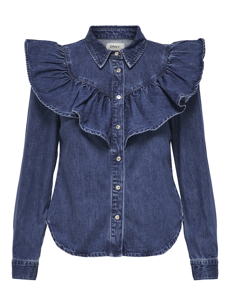 Only onlindigo ls frill dnm shirt qyt no 15297988 dark blue denim