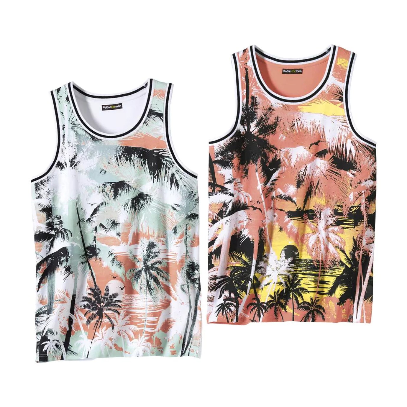 Atlas For Men Heren palmprint vest top (set van 2)