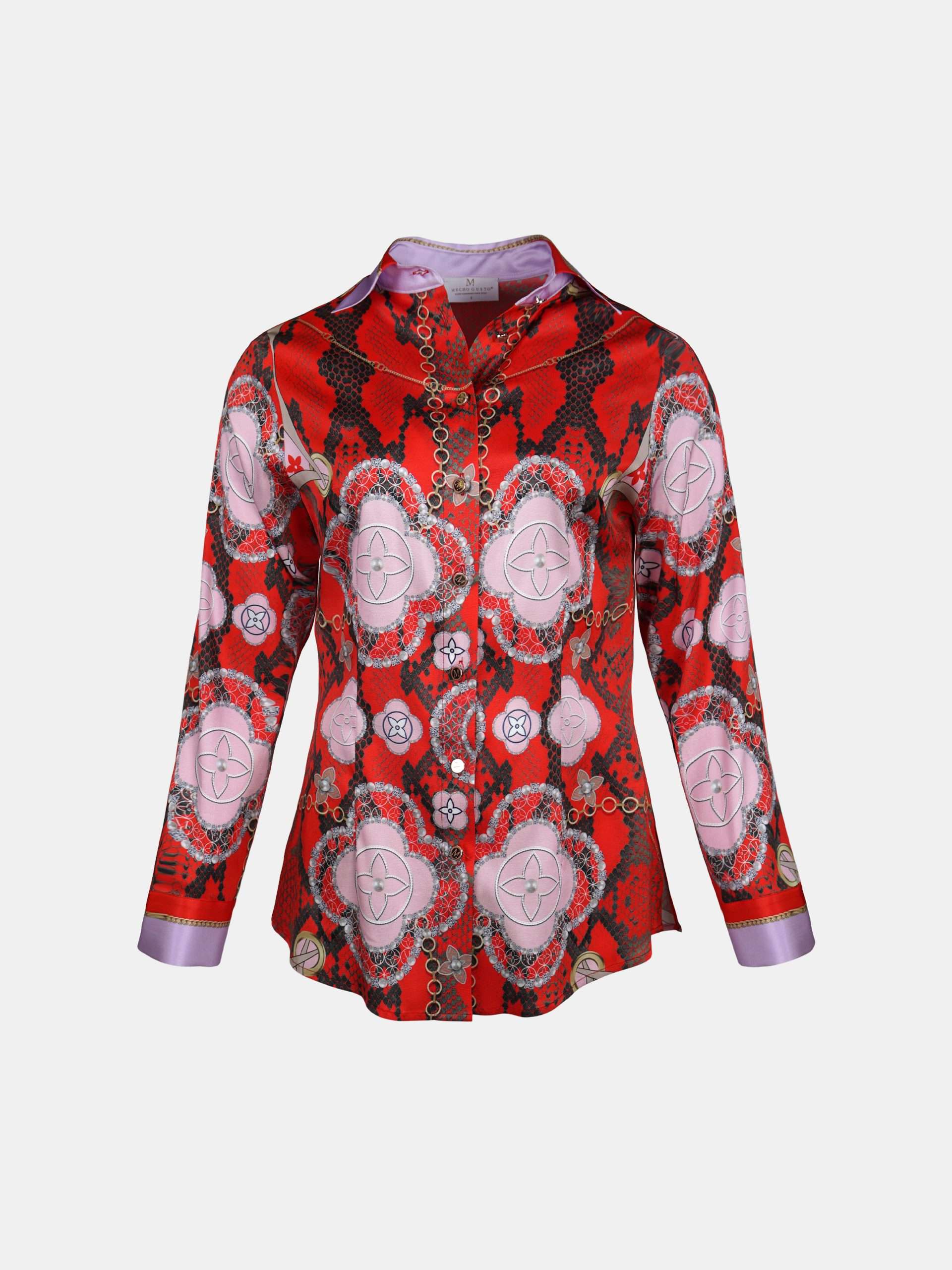 Mucho Gusto Blouse francis bay rode slangenprint met parel- en diamantelementen