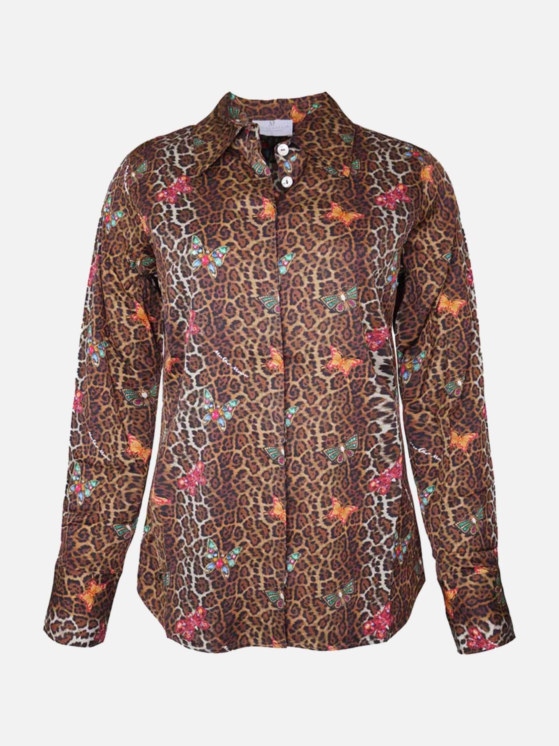 Mucho Gusto Blouse saint-denis luipaardprint met kleurrijke vlinders