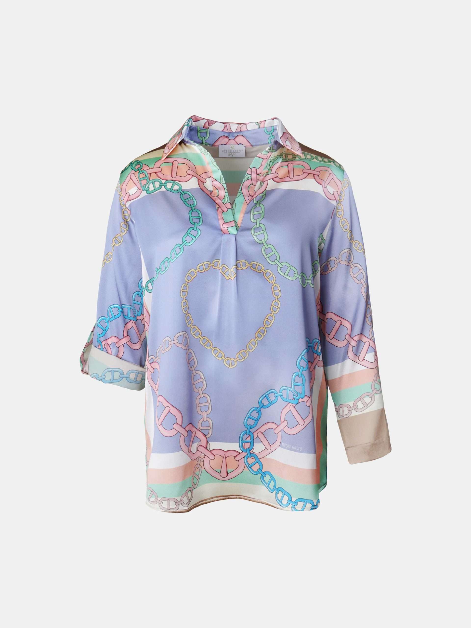 Mucho Gusto  blouse livorno ketting hart blauw elegantie