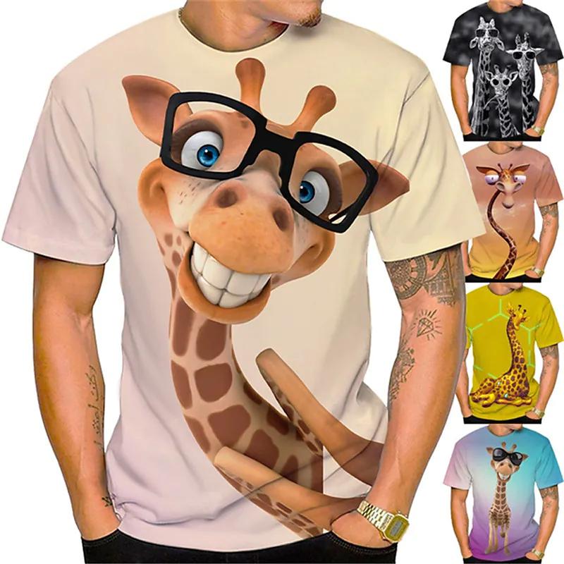 ETST WENDY Zomer Grappige Mannen T-shirt Tops 3D Print Giraffe Animal Tees O-hals Oversized Shirts Heren Kleding Mannelijke Casual Streetwear Korte 3XL