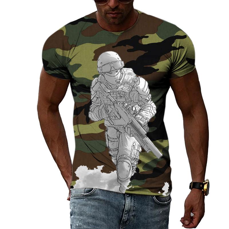 ETST WENDY 005 Zomer Mode Creatieve Afbeelding heren T-shirt Ronde Kraag Korte Mouw Tops Camouflage Jungle Legeruniform Leger Guerrilla XS