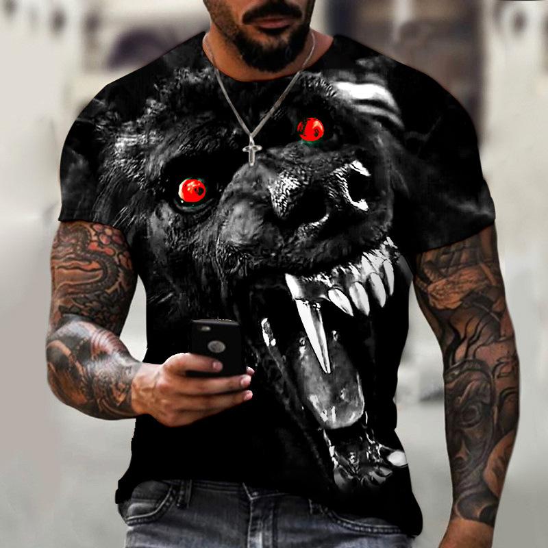 ETST 07 Beest wolf 3d zwart afdrukken serie nieuwe zomer heren korte mouwen shirt super grote top fashion street wear o kraag heren shir S