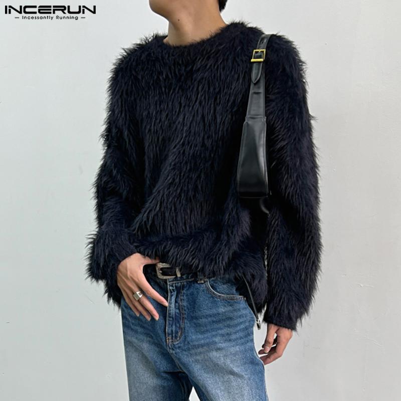 INCERUN Heren Fleece met lange mouwen, Keek Warm Casual Harige Ondershirts Tops S zwart