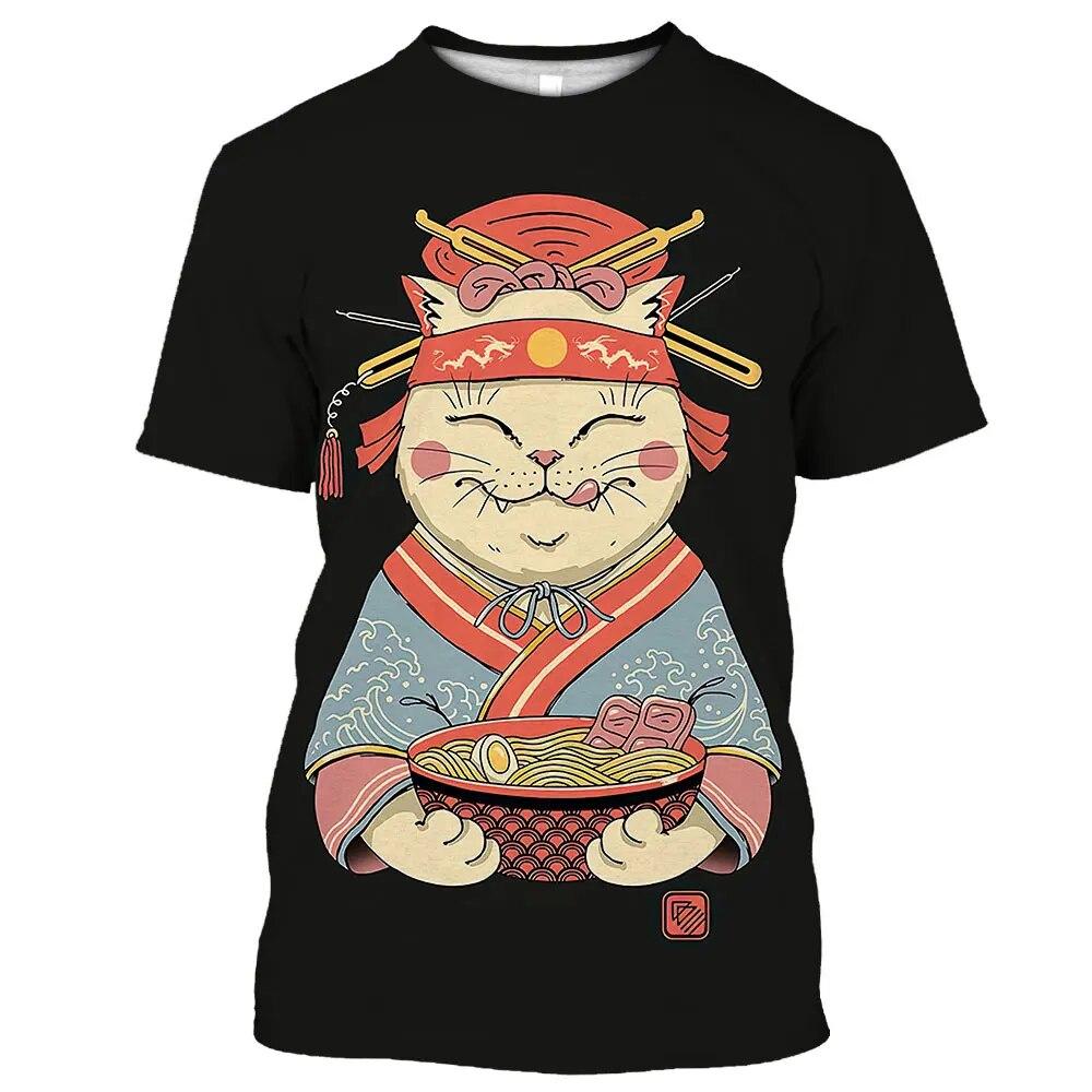 ETST WENDY 005 Samurai Kat Tattoo 3D Print Man/Vrouwen Persoonlijkheid Mode Ronde Hals T-shirt Kinderen Korte Mouw Tops Zomer oversize T-shirt Mannen S