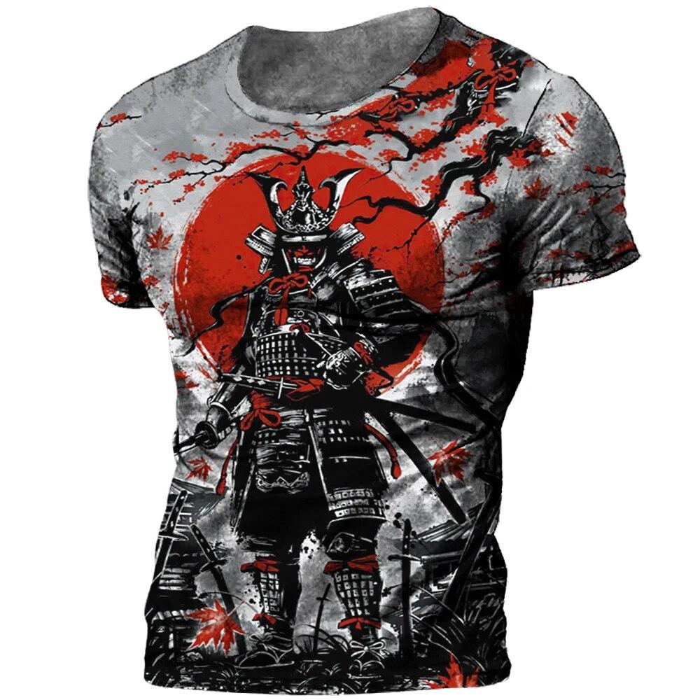 ETST 03 Japanse Samurai T-shirt 3D Japan Stijl Print Korte Mouw Tops Tees Casual Retro Heren T-shirt Oversized Vintage Herenkleding L