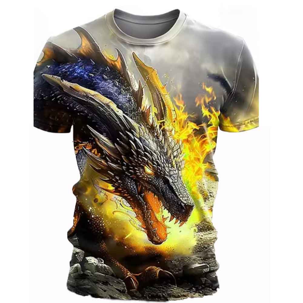 Plus Size FUGUIS Mannen Draak T-shirt Mode 3d Bedrukte T-shirt Dier Patroon Korte mouwen Oversized Streetwear Tees Zomer Casual mannen tops S