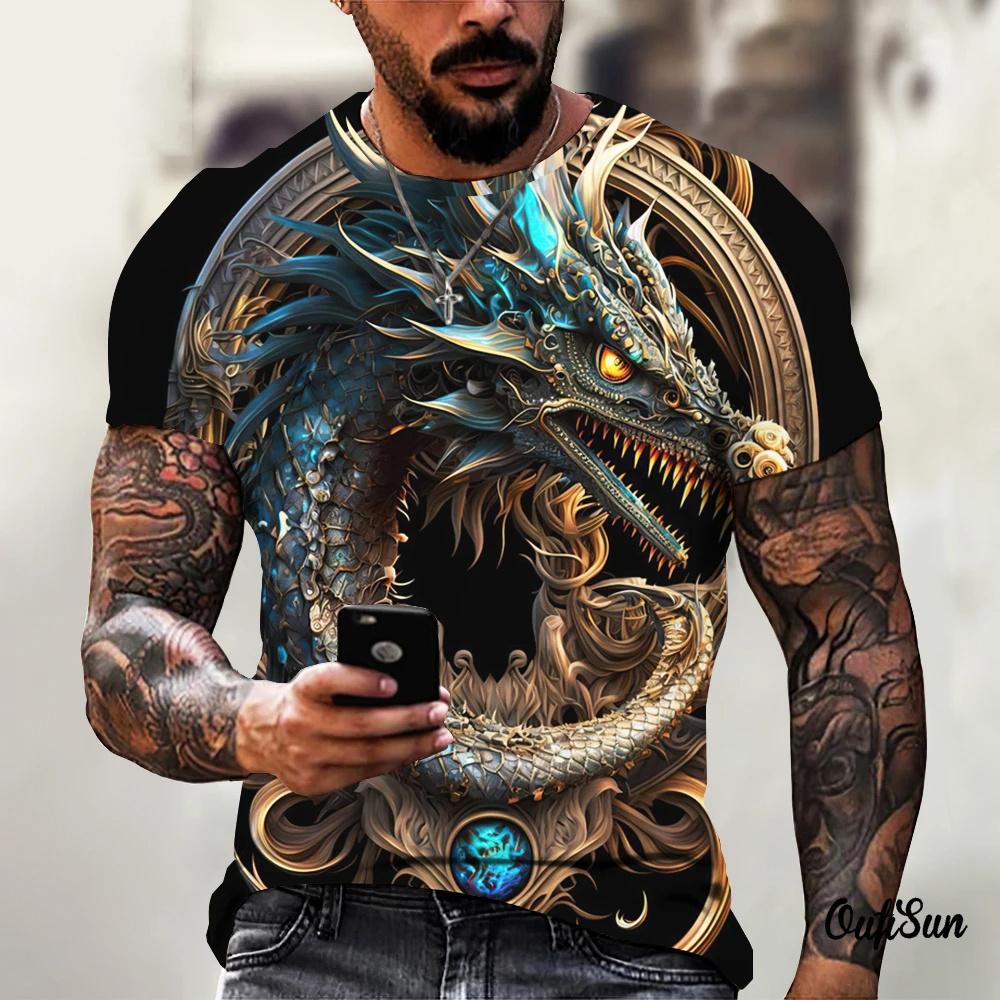 ETST 005 Mannen Draak T-shirt Mode 3d Bedrukte T-shirt Dier Patroon Korte mouwen Oversized Streetwear Tees Zomer Casual mannen tops S