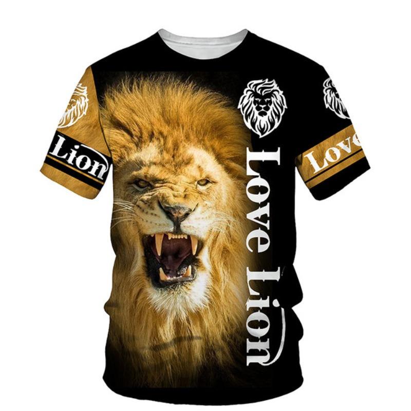 ETST 012 De Lion King 3D Print Mannen T-shirt 2021 Zomer Nieuwe O Hals Korte Mouw Tees Tops 3D Stijl Mannelijke Kleding mode Casual T-shirts S