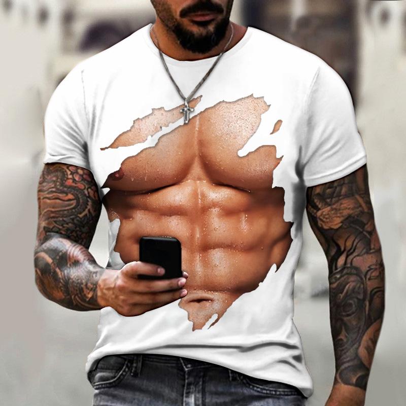 HerSight 3D Casual Faux Gat Spleet Print T-shirt Mannen Wit Zwart Zomer Tee Man O Hals Korte Mouw losse Tops Ademend Koppels T-shirts S