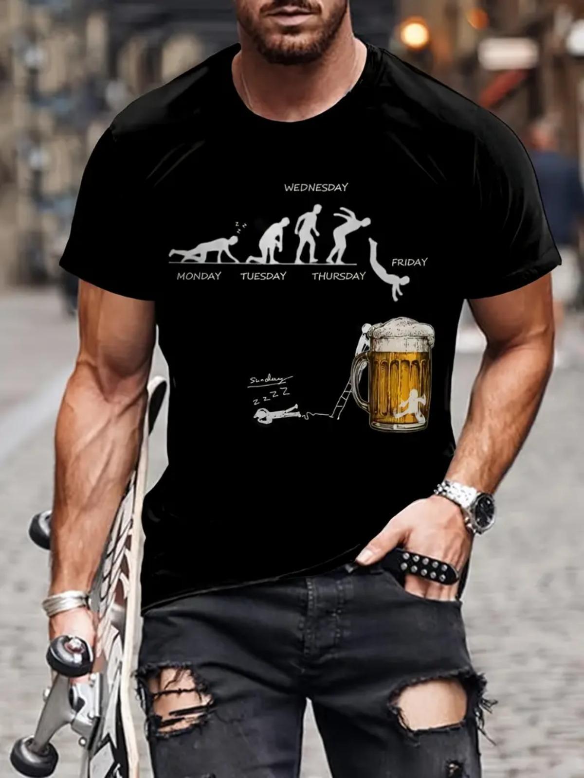 Kukebang Zomerbier Heren T-shirts 3d Print Grappige T-shirts Polyester Ademend Korte Mouw Losse Tops T-shirts Oversized T-shirt Herenkleding S
