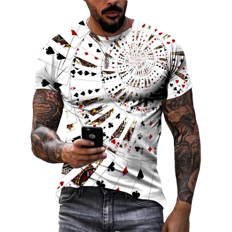 ETST 005 Zomer Nieuwe Cool Persoonlijkheid Poker grafische t-shirts Mannen Casual Mode Originaliteit Kaart Patroon Tees 3D Gedrukte Korte Mouw Tops S