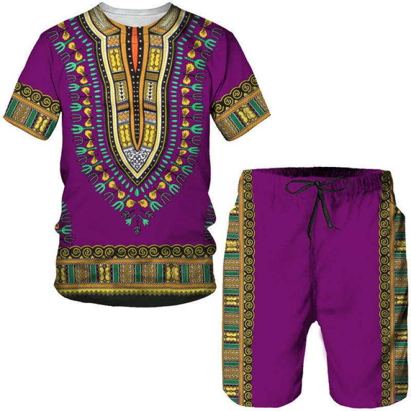 Xuhaijian02 Afrikaanse Print Paar Kleren Dashiki Etnische Stijl Tee/Set Traditionele Slijtage Straat Kleding Vintage Mannen Vrouwen T-shirt & Shorts Pak XL
