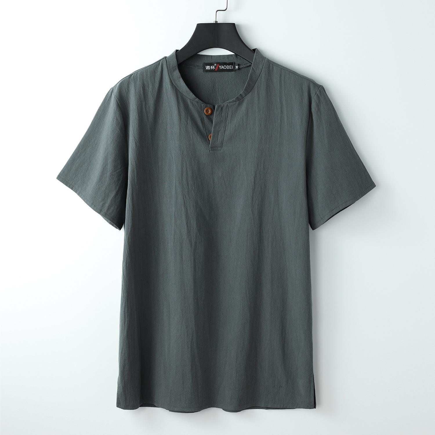 Molly Show Zomer Vest Heren Korte Mouwen T-shirt Katoen En Linnen Led Casual Heren T-shirt Shirt Mannelijke Ademend M grijs