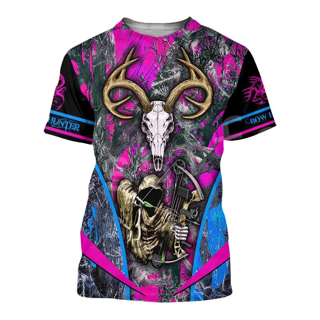 Subilier 3D-geprint heren T-shirt met korte mouwen Outdoor Animal Hunter Herten Jacht Camouflage Street Casual oversized kleding2022 XXS