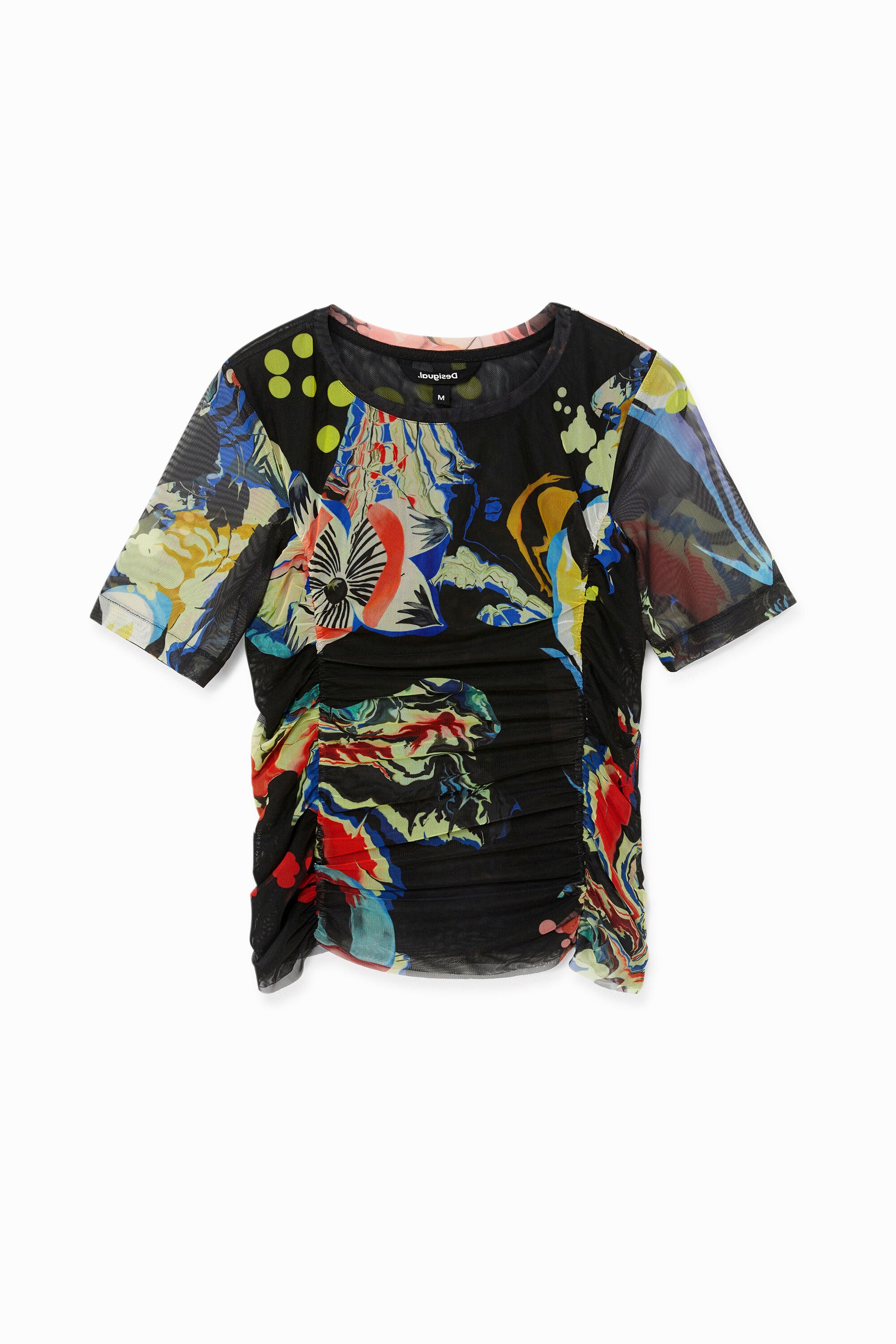 Desigual Slim fit T-shirt met plooien - BLACK
