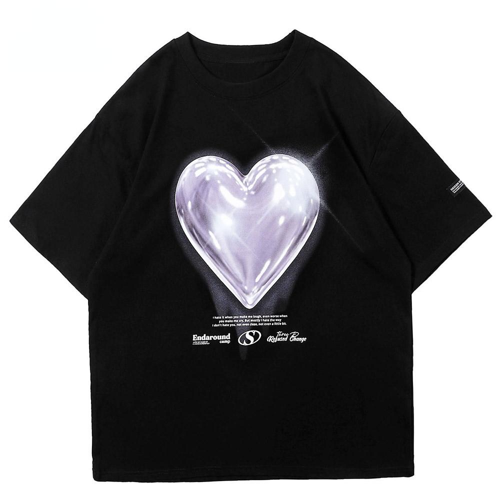 ZSIIBO Happy Girl Aolamegs Mannen Helder Hart T-shirts Paar College Stijl Casual Losse Mode Katoenen T-stukken Tops Zomer High Street Streetwear Mannelijke S wit