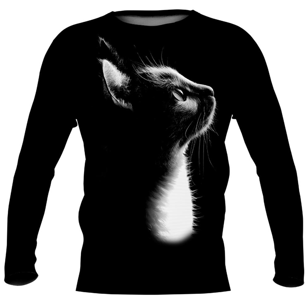 ETST WENDY 05 Schattige kattenprint imitatie katoen lange mouwen heren T-shirts lente O-hals casual losse tee streetwear unisex kleding EU maat 5XL L