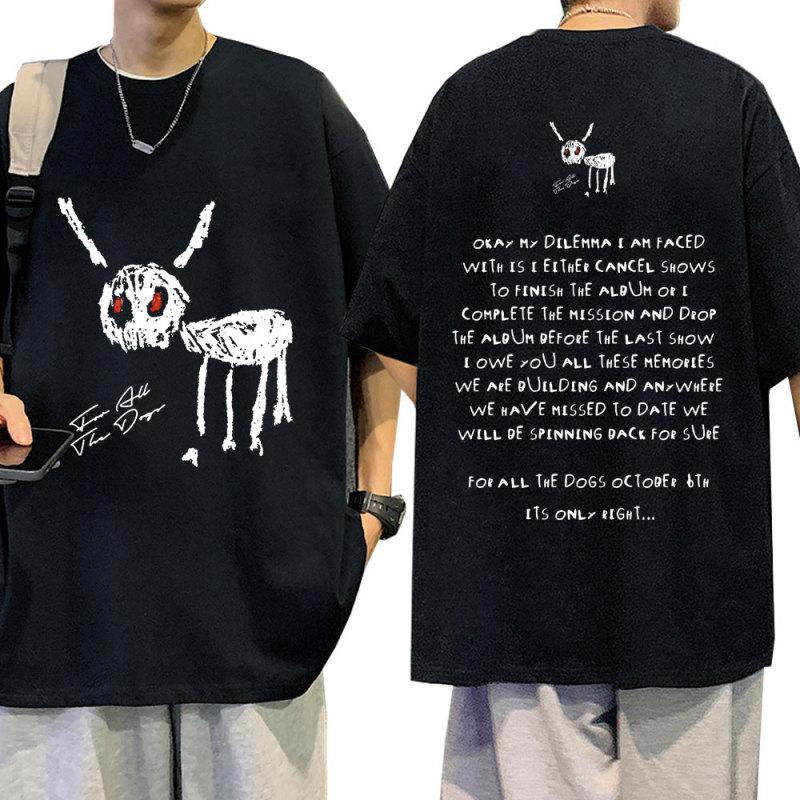 TENJINGE Trendy Vintage Rapper Drake voor All The Dogs T-shirt Herenmode Hip Hop T-shirt 100% Katoen Oversized Korte Mouw T-shirts Streetwear S