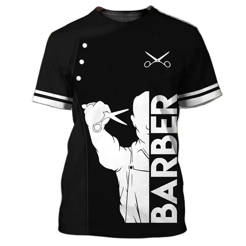 Xin nan zhuang Kapper Heren T-shirt Kapper Gereedschap Print Zomer Korte Mouw Mode Top O Hals Oversized Kleding Blouse Uniform Verleiding XXS